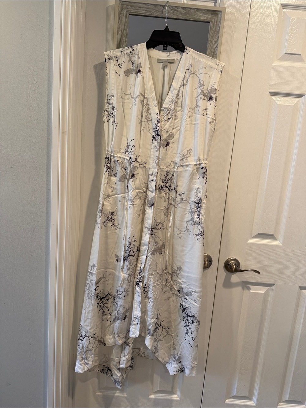AllSaints White Sleeveless V-Neck Floral Midi Dress